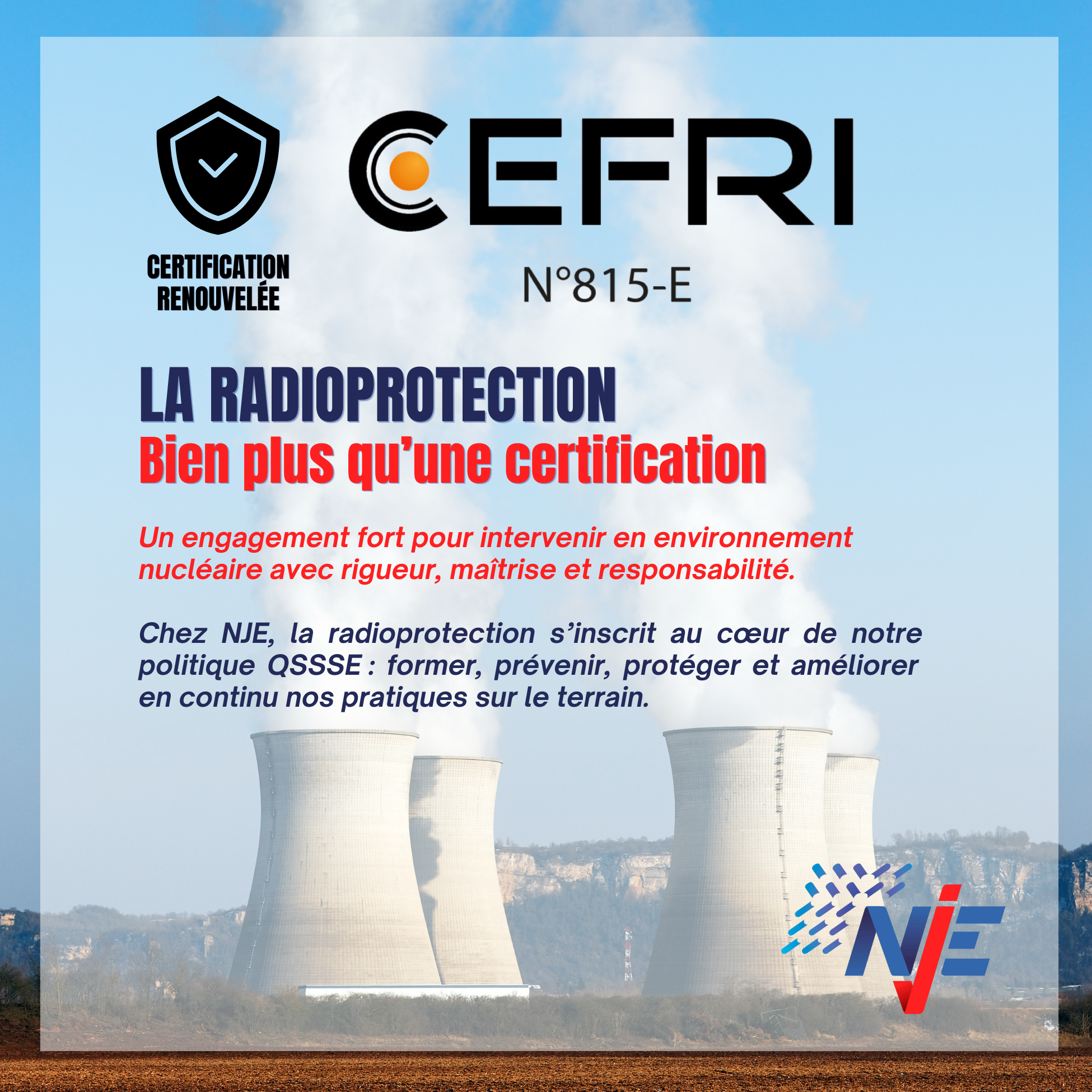 Certification CEFRI N°815-E renouvelée — NJE et la radioprotection en environnement nucléaire